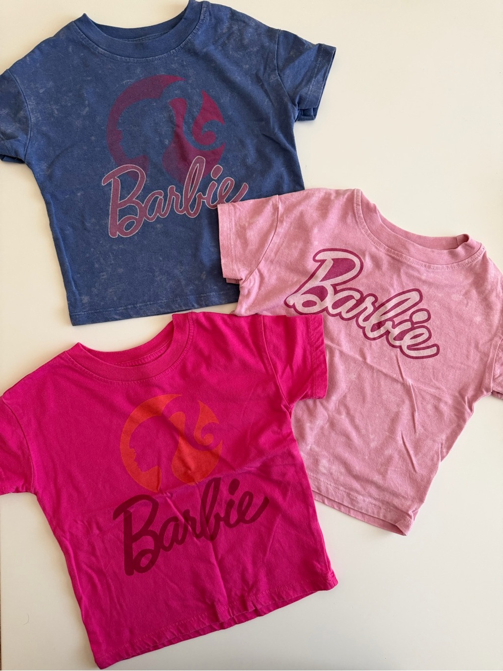 Barbie 2T Short Sleeve Tees with Logo in Pink, Blue & Magenta: Set of 3